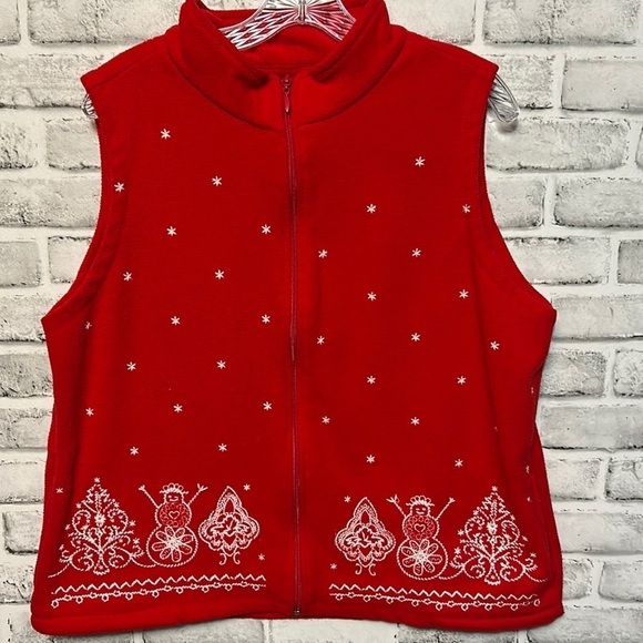 Mountain Lake Red Winter Christmas Fleece Vest. Size XL, Zips with Pockets - Picture 1 of 11